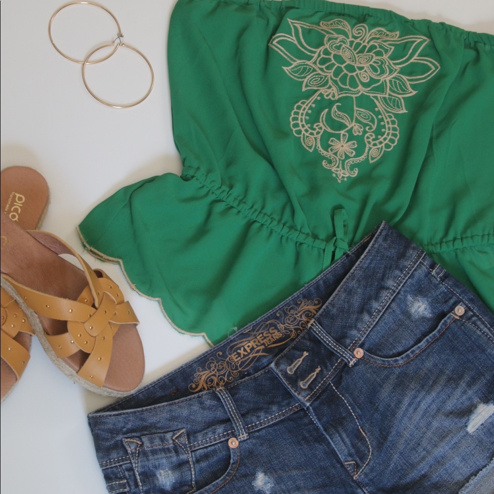 Margret Green Embroidered Top Sz: S